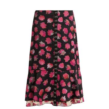 Carnation-print fluted midi skirt