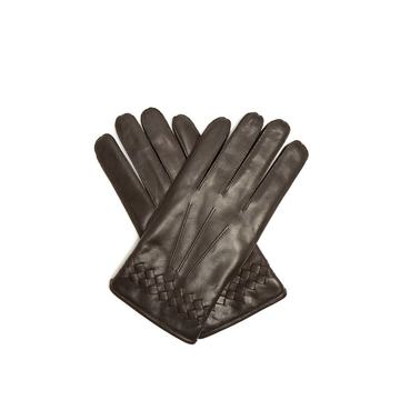 Intrecciato-cuff leather gloves