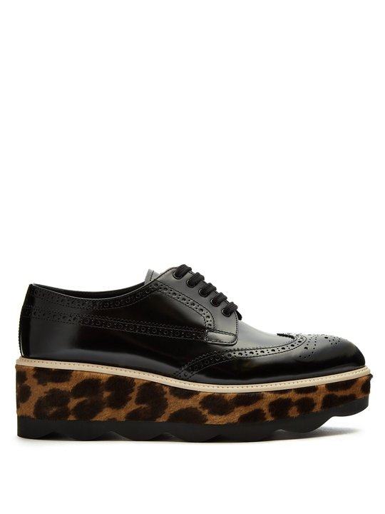 Leopard calf-hair and leather flatform brogues展示图