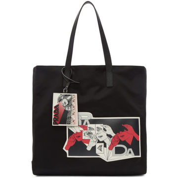 Black Nylon Comic Patch Tote