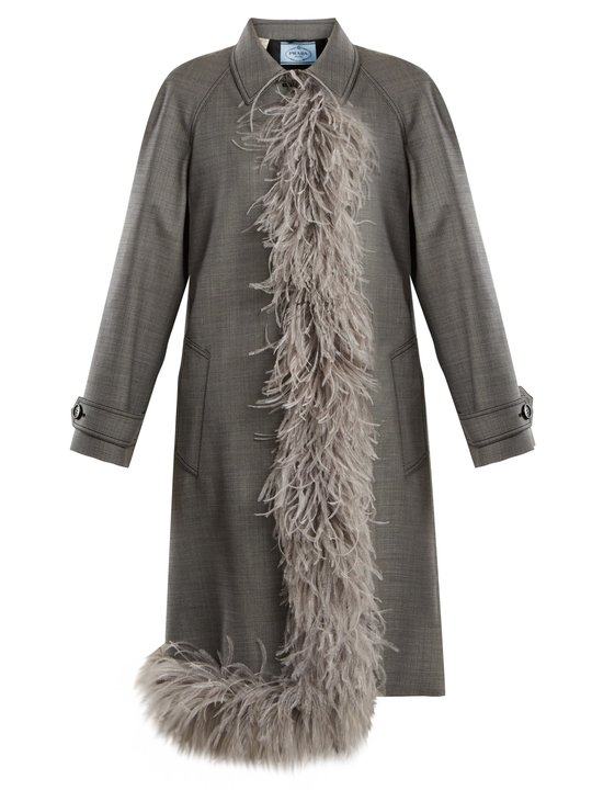 Feather-trimmed point-collar wool-blend coat展示图