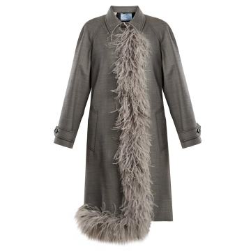 Feather-trimmed point-collar wool-blend coat