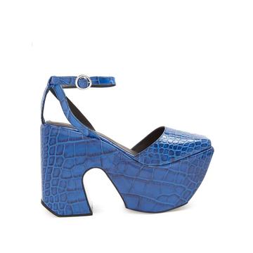 Crocodile-effect leather platform sandals