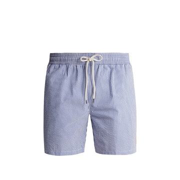 Striped cotton-blend seersucker swim shorts