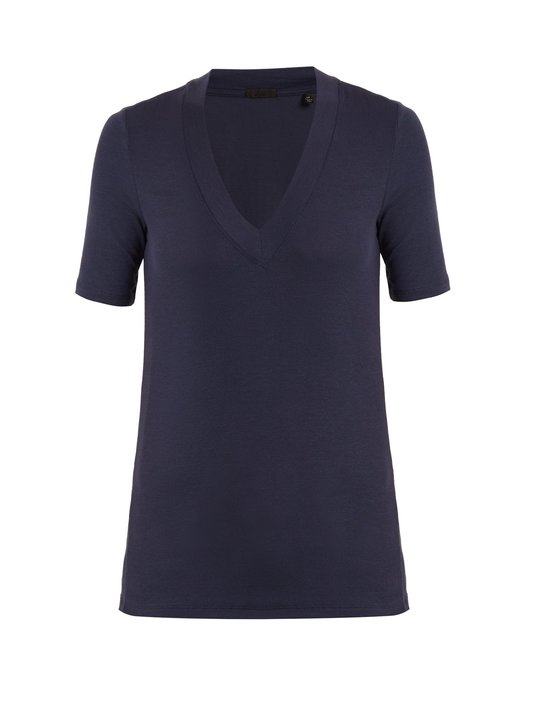 V-neck ribbed-knit T-shirt展示图