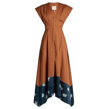 Mituva deep V-neck butterfly-hem poplin dress