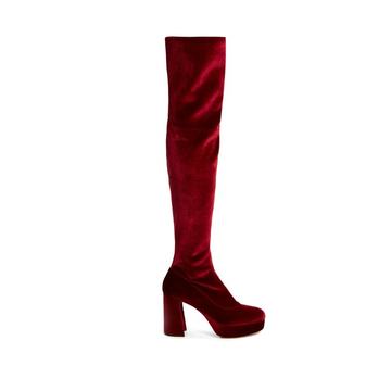 Velvet block-heel over-the-knee boots