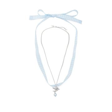 Swallow-pendant gingham necklace