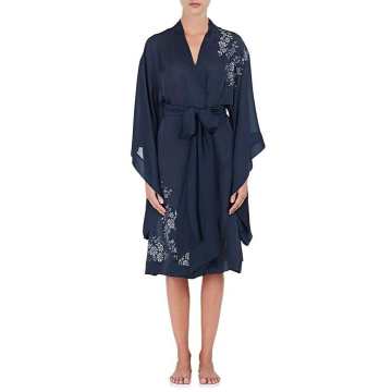 Lace-Inset Silk Kimono Robe