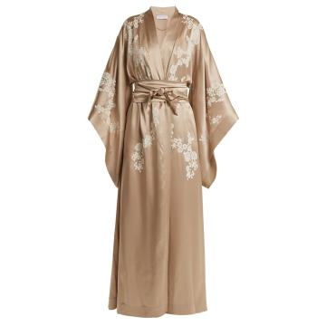 Lace-detailed silk-satin kimono robe