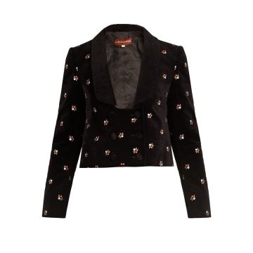 Floral-embroidered cropped cotton-velvet jacket Floral-embroidered cropped cotton-velvet jacket