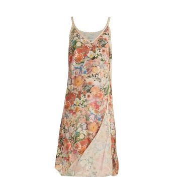 Asymmetric floral-print cotton slip dress