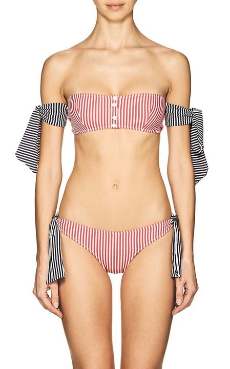 Mackenzie Striped Seersucker Bandeau Bikini Top展示图