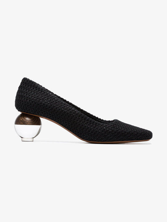 Black Besse 50 fabric pumps with spherical heel展示图