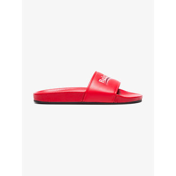 Red Piscine Leather Slides