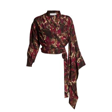 Abstract-print crepe de Chine wrap top