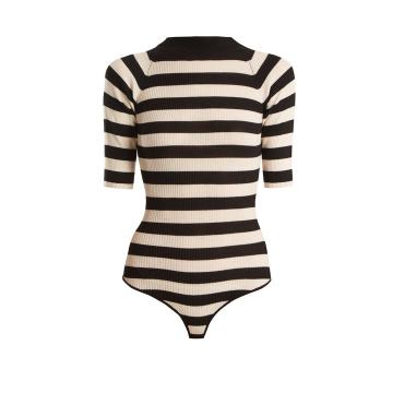 Constance striped ribbed-knit wool-blend bodysuit