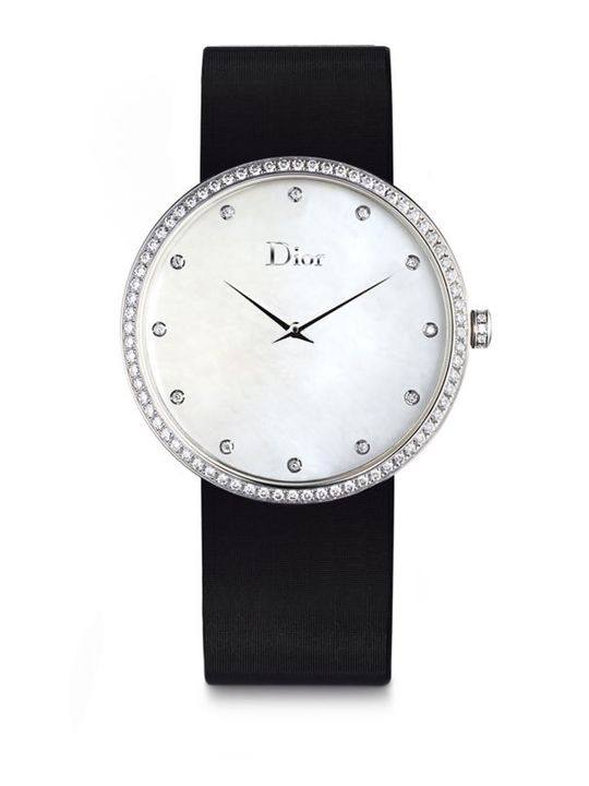 La D de Dior Diamond, Stainless Steel &amp; Satin Strap Watch展示图