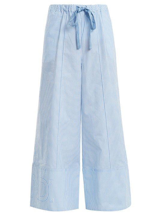 Wide-leg striped cotton-poplin trousers展示图