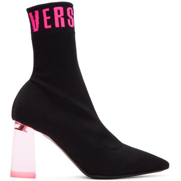 Black & Pink Plexiglass Heel Sock Boots