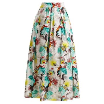 Floral-print cotton-poplin midi skirt