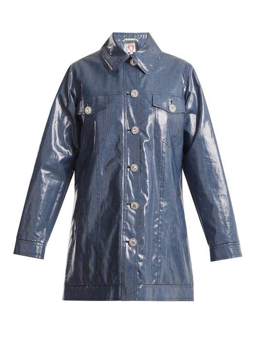 Filippo crystal-button coated-denim jacket展示图