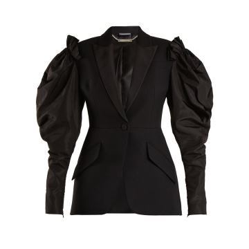 Contrast-sleeve wool-blend blazer