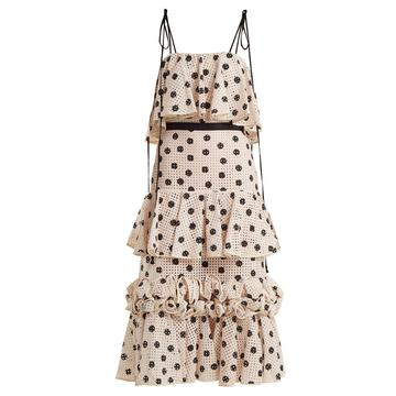 Polka-dot eyelet-lace dress