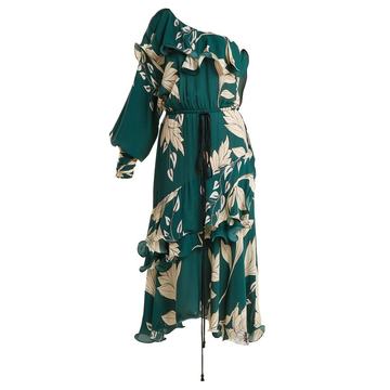 Jade one-shoulder floral-print dress