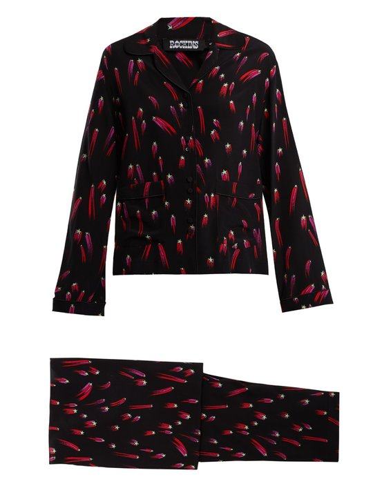 Shooting-star print silk-crepe pyjama set展示图