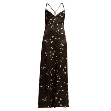 Popcorn-print satin slip dress