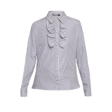 Ruffle-detail striped cotton blouse