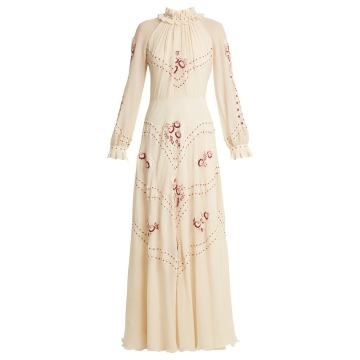 Cara embroidered silk-chiffon gown