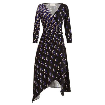 Graphic spot-print silk wrap dress