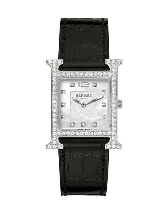 Heure H MM Diamond, Stainless Steel &amp; Alligator Strap Watch展示图