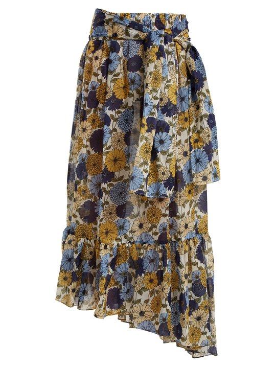 Nicole floral-print asymmetric-hem skirt展示图