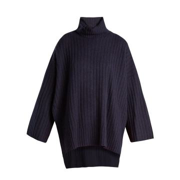 Roll-neck ribbed-knit wool poncho Roll-neck ribbed-knit wool poncho