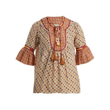 Priya graphic-print cotton and silk-blend top
