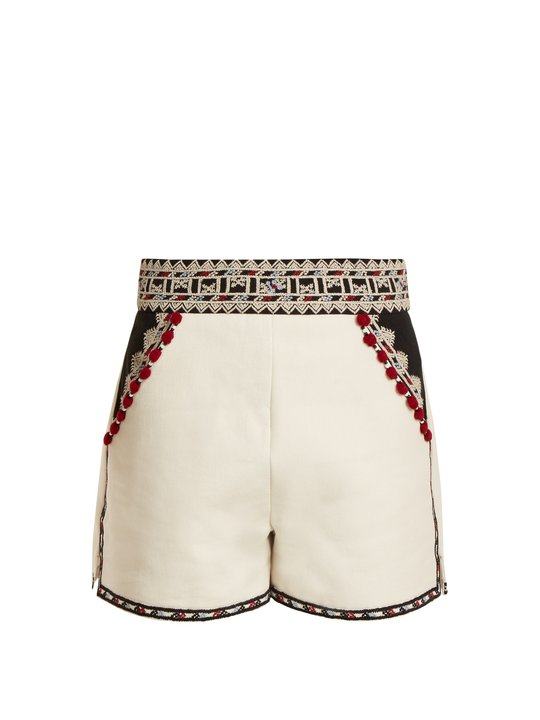 Embroidered high-rise cotton-twill shorts展示图