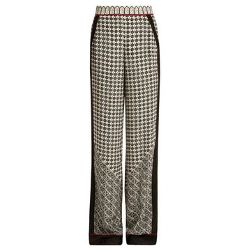 Wide-leg scarf-print silk trousers