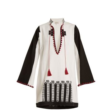 Moroccan-embroidery cotton-canvas tunic