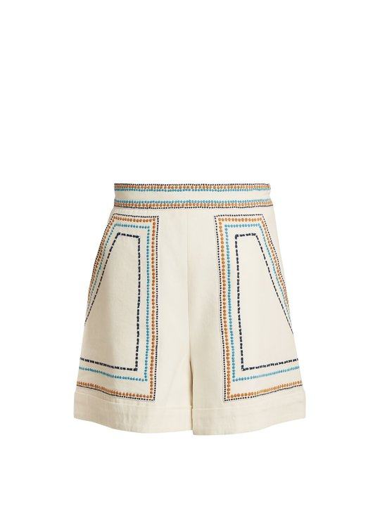 Embroidered high-rise cotton-twill shorts展示图