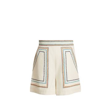 Embroidered high-rise cotton-twill shorts