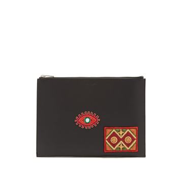 Moroccan embroidered leather pouch