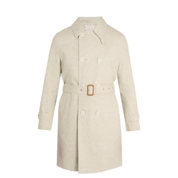 Point-collar linen overcoat