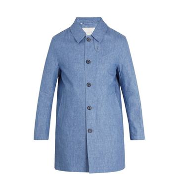 Point-collar linen overcoat