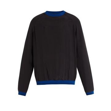 Contrasting detail silk-crepe sweater