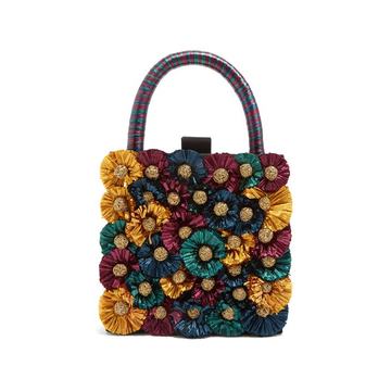 Flora-embellished twill box clutch