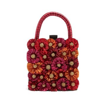 Flora embellished twill box clutch