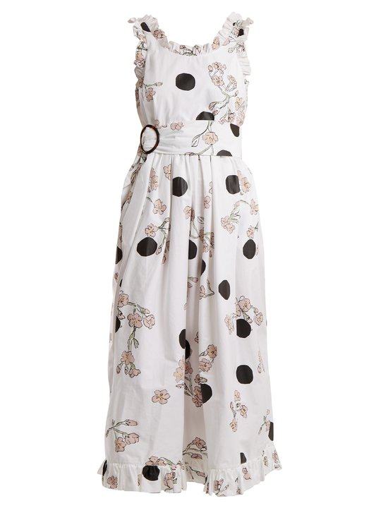 Ruffle-trimmed polka dot-print cotton dress展示图